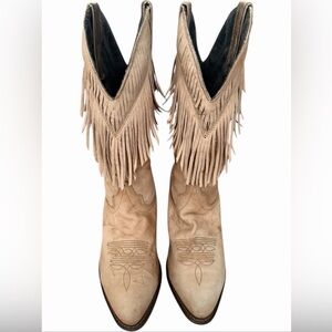 VTG 90s Laredo Fringe Suede Cowboy Boots 7.5 Boho Coastal Cowgirl Festival